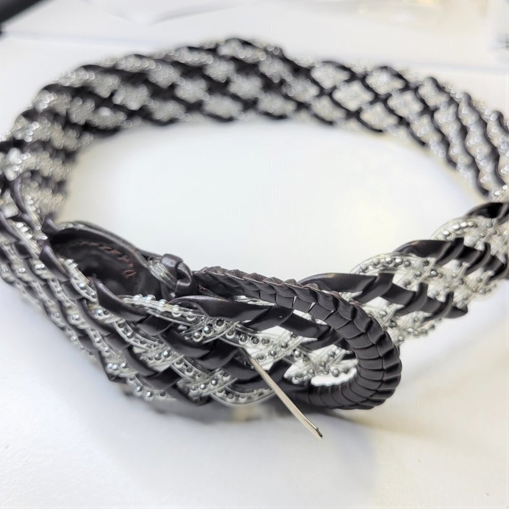 MENS Black Belt Woven Braided Beaded Fashion Belt